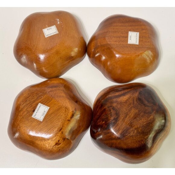 9 Piece Monkey Pod Wood Salad Serving Bowl Set Mid Century Scalloped - Picture 11 of 11